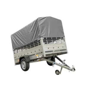 Garden Trailer 230 KIPP mit Gitteraufsätzen, hoher Plane und Stützrad