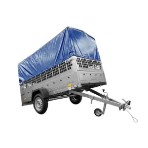 Garden Trailer 264 KIPP mit Stützrad, Schienen, H-800 Fahrgestell und blauer Plane